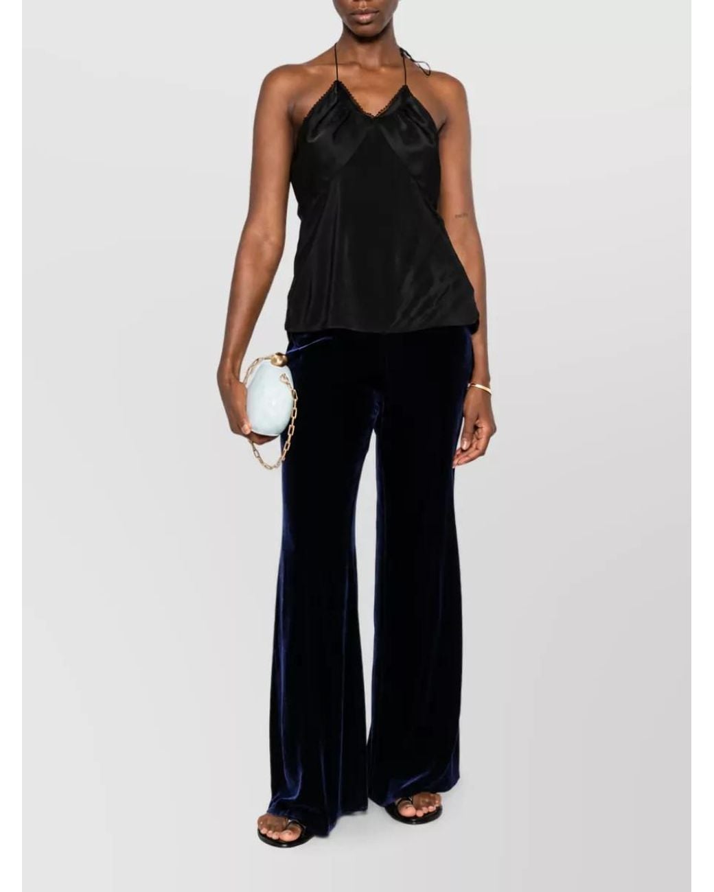 Forte_forte Black Silk Velvet Flared Trousers