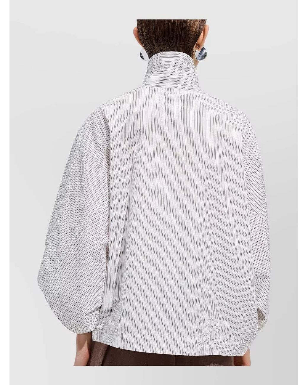 Bottega Veneta White Cotton High-Neck Wide-Sleeve Poplin Shirt