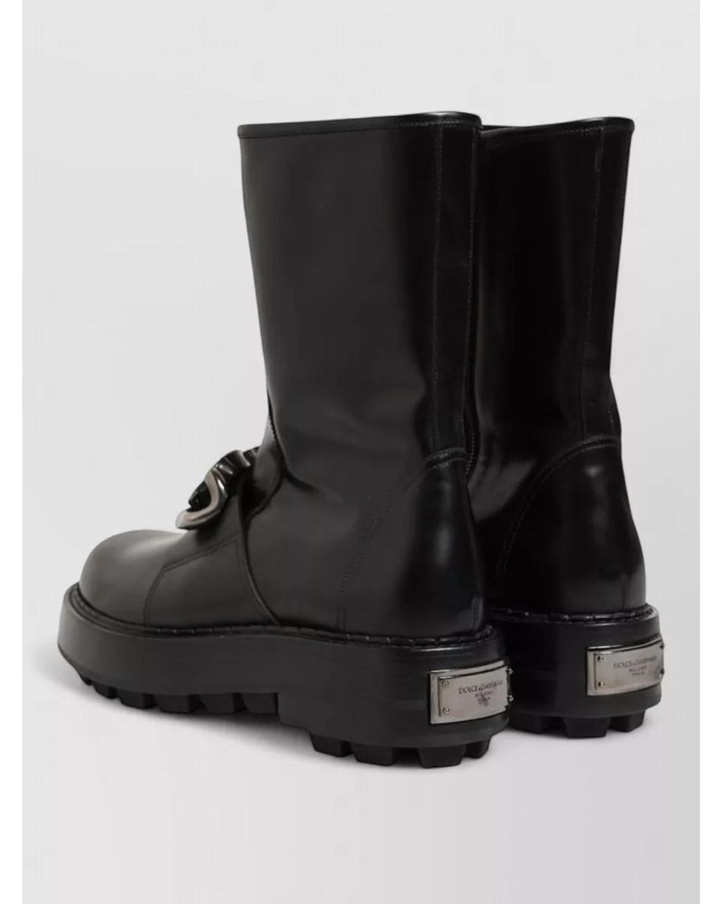Dolce & Gabbana Black Leather Mid-Calf Biker Boots for men