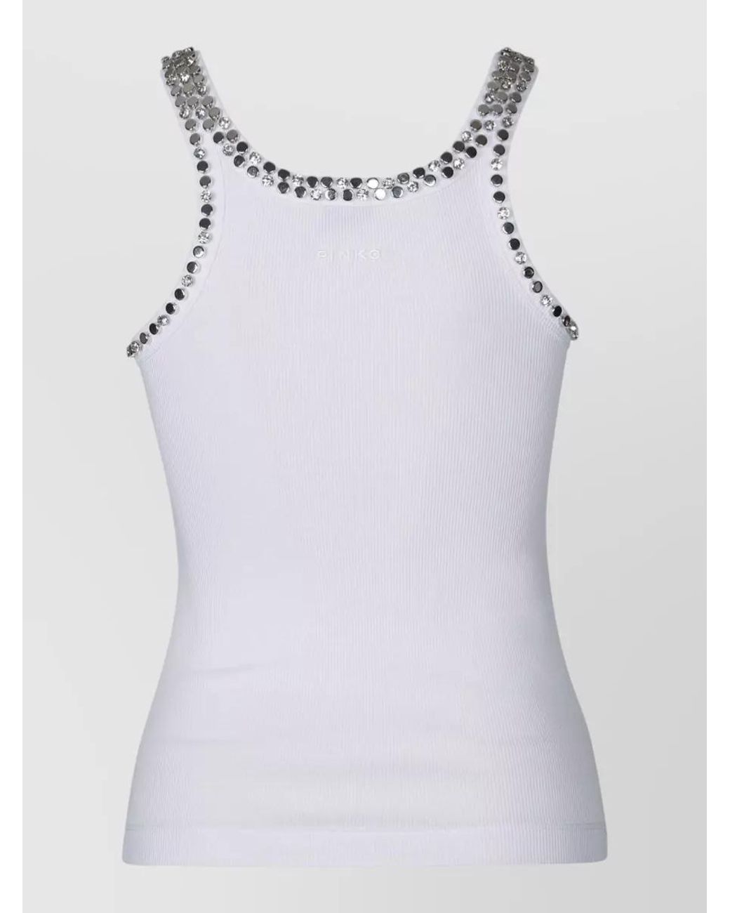 Pinko White Crystal Embellished Ribbed Tank Top