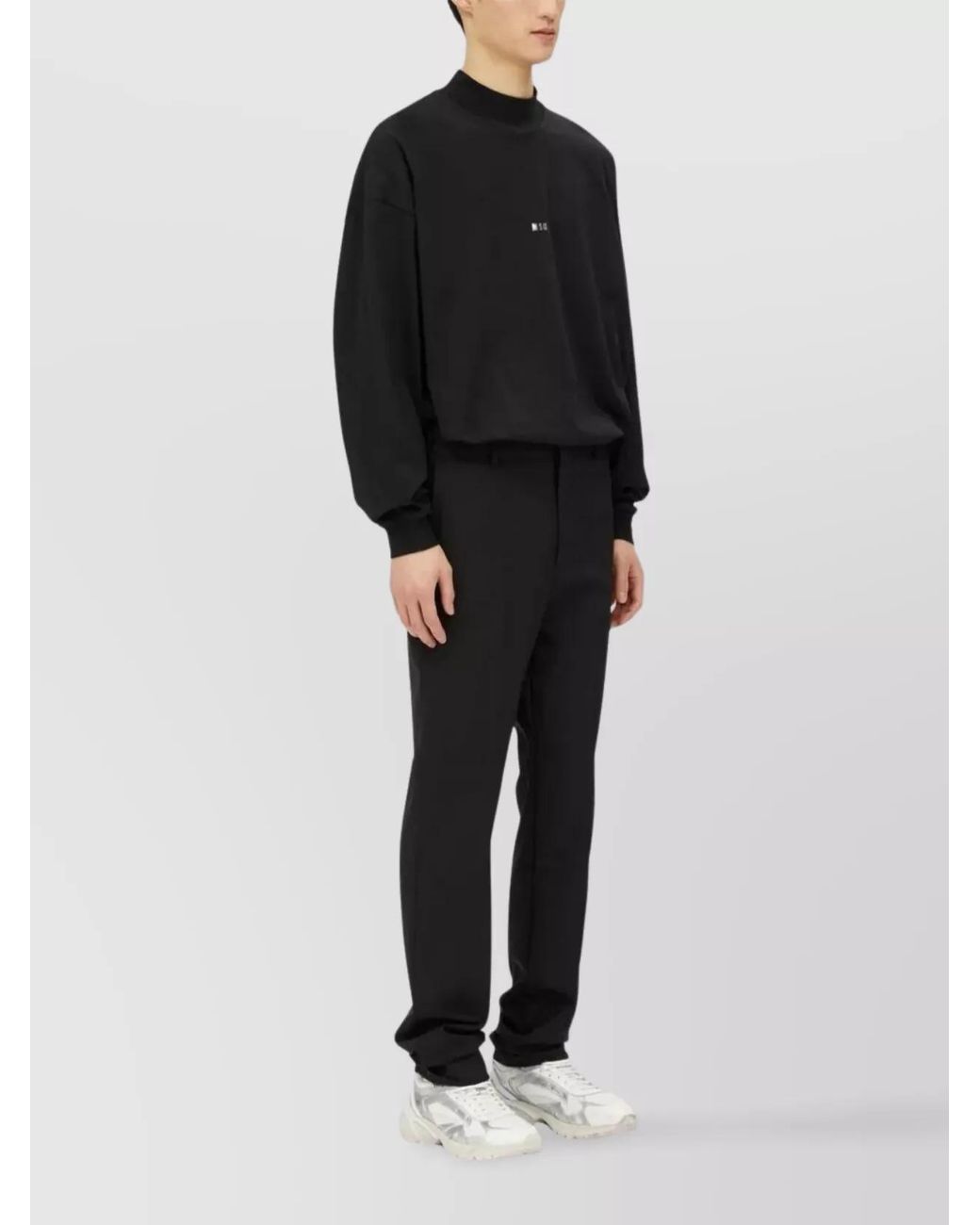 MSGM Black Virgin Wool Straight-Leg Trousers for men