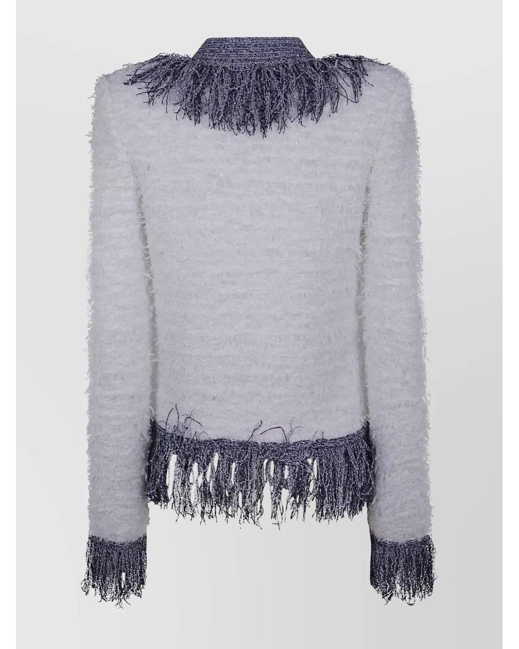 Balmain Blue Glittered Fringed Tweed Jacket