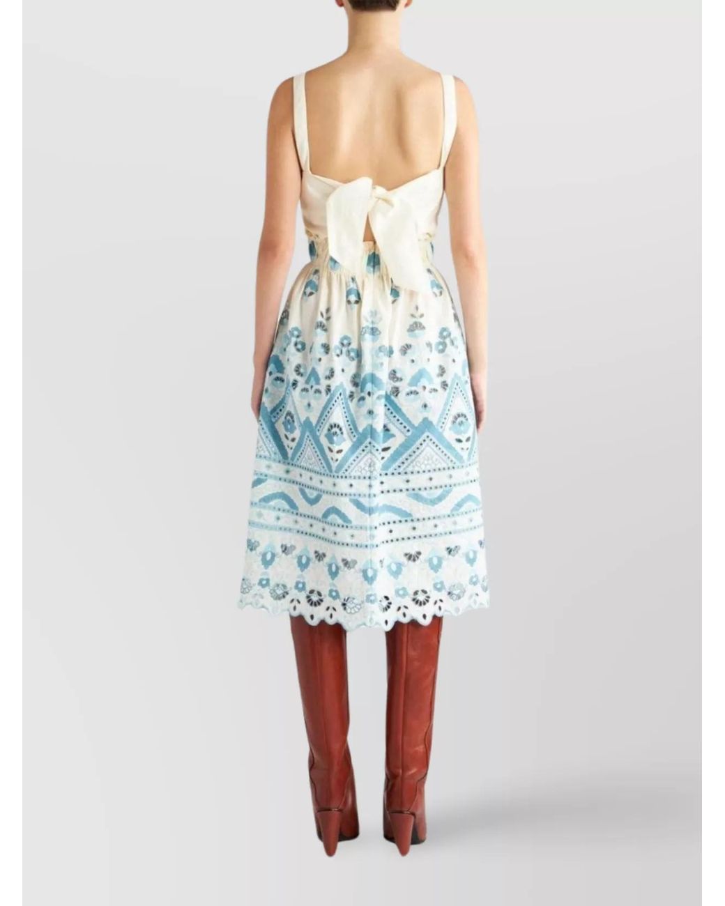 Etro Blue Cotton Sleeveless Cutout Flared Midi Dress