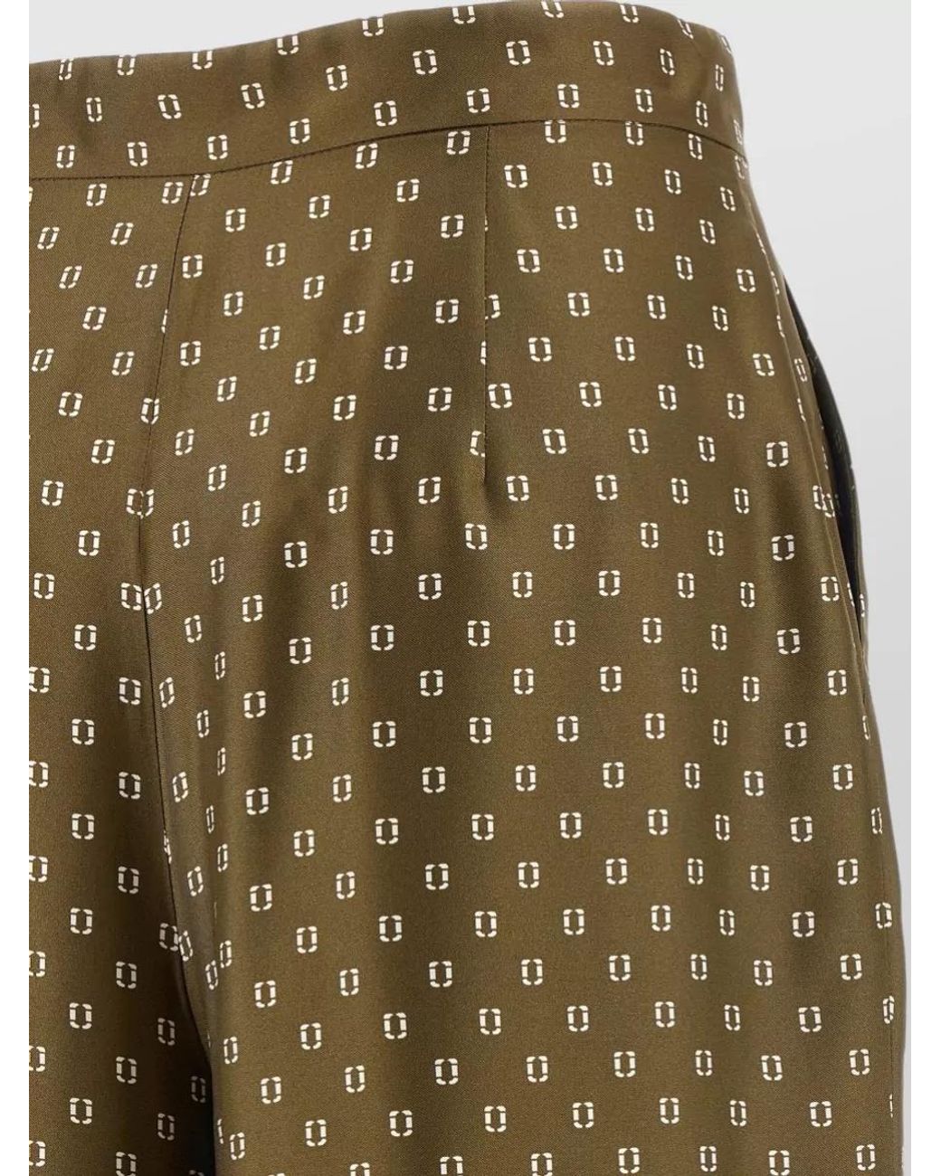 Max Mara Green Silk Printed Cropped Wide-Leg Trousers