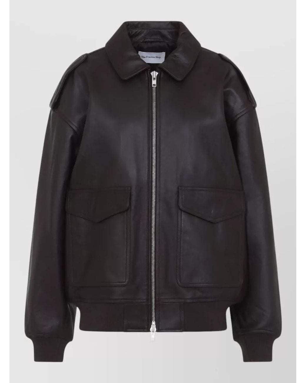 Frankie Shop Black Leather Oversized Bomber Jacket