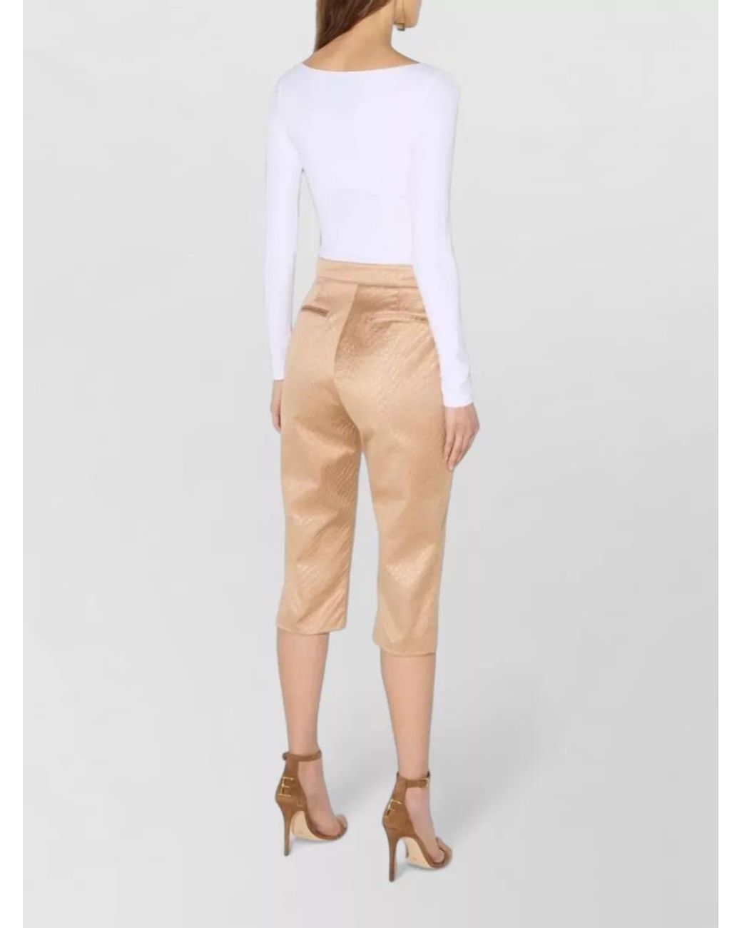 Elisabetta Franchi White Draped Slim-Fit Long-Sleeve Bodysuit