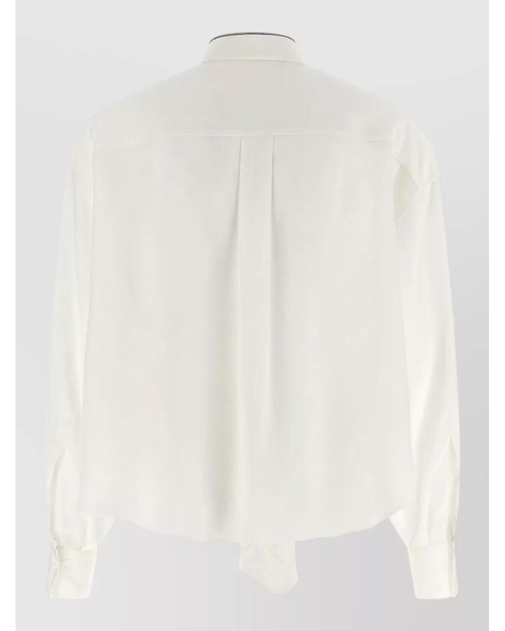 Brunello Cucinelli White Silk Long-Sleeve Asymmetric Blouse