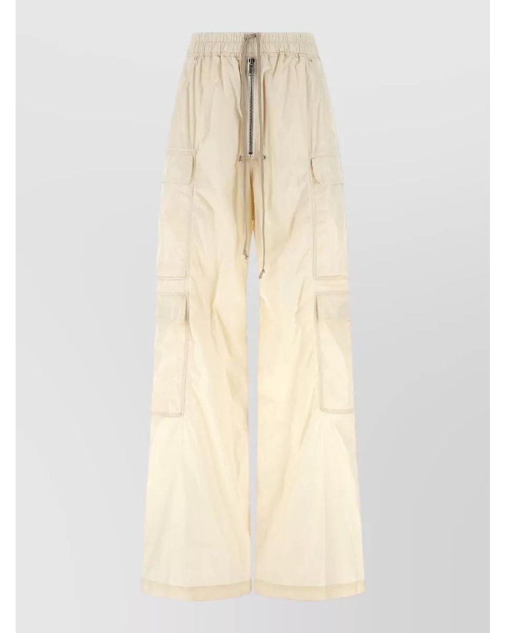 Rick Owens Natural Nylon Low-Rise Flared Wide-Leg Trousers