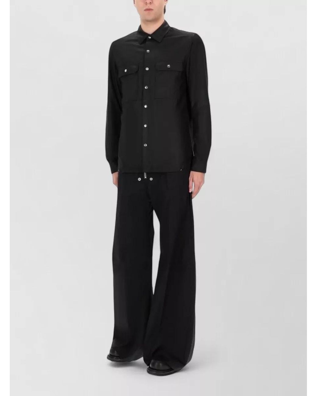 Rick Owens Black Leather Shirt Jacket for men