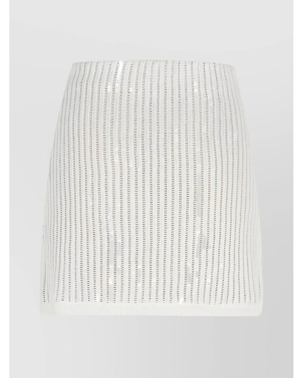 Self-Portrait White Sequin-Embellished Knitted Mini Skirt