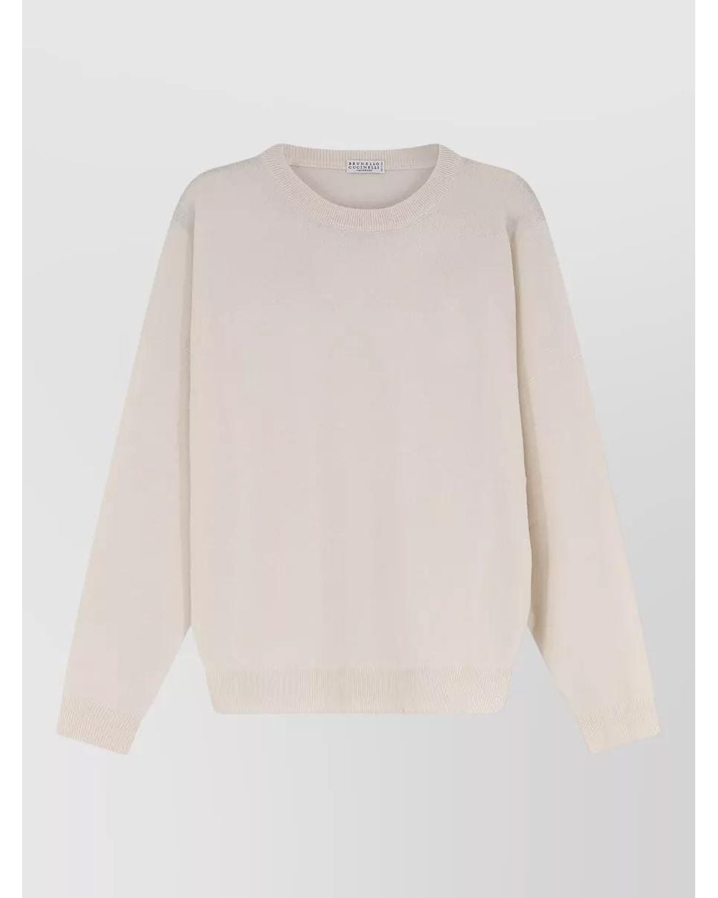 Brunello Cucinelli White Cashmere Crew Neck Sweater Monili Detail