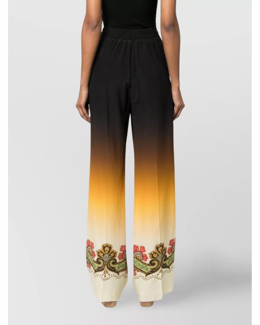Etro Black Silk Graphic-Print Straight-Leg Trousers