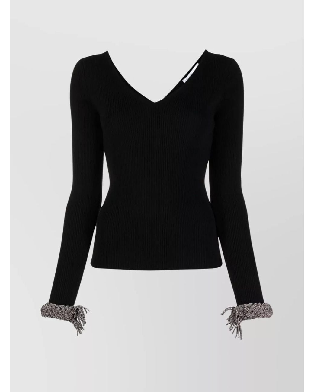 GIUSEPPE DI MORABITO Black Crystal Embellished Ribbed Knit V Neck Top