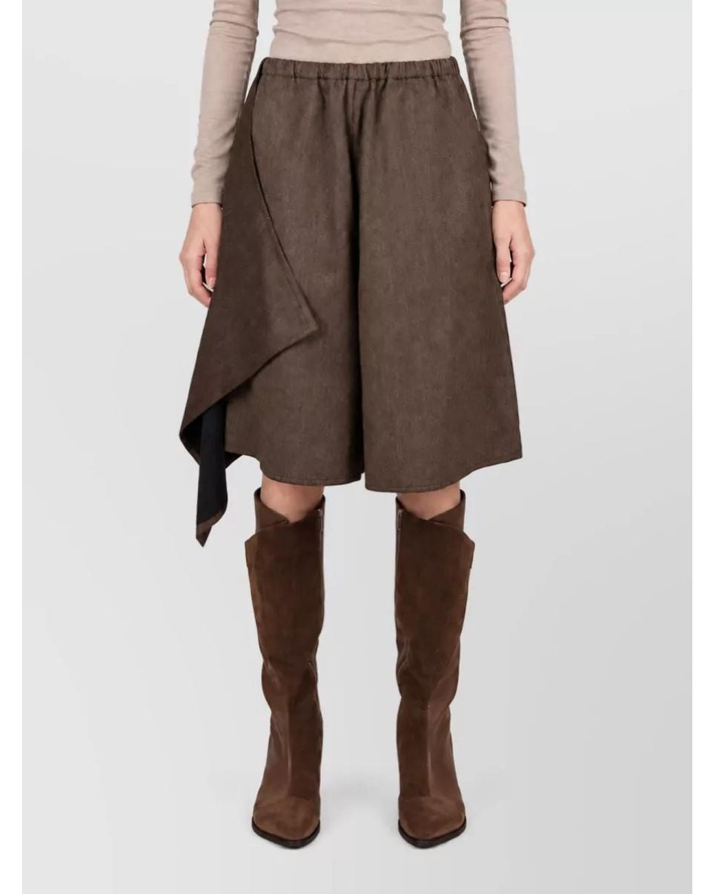 Niccolò Pasqualetti Brown Viscose Satin Asymmetric Skirt