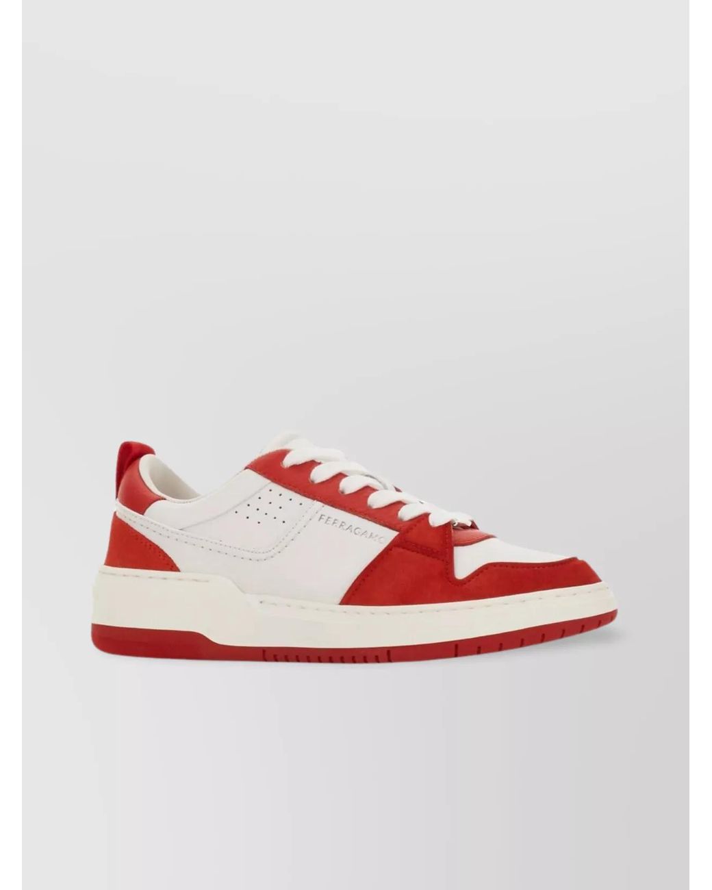 Ferragamo Red Leather And Suede Low-Top Sneakers