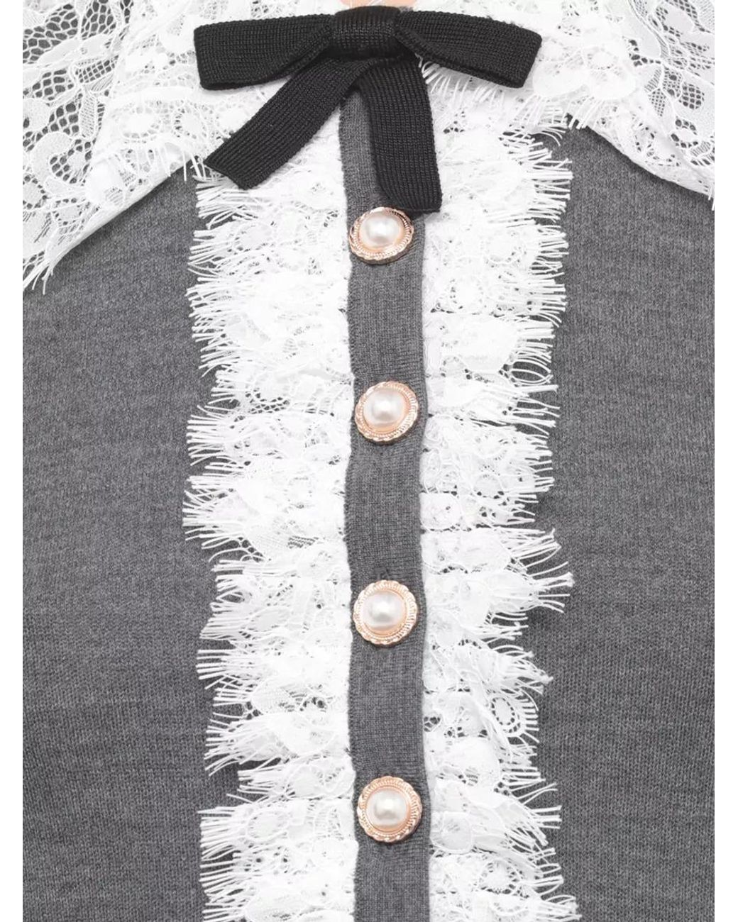 Self-Portrait Blue Wool Lace Collar Knit Cardigan