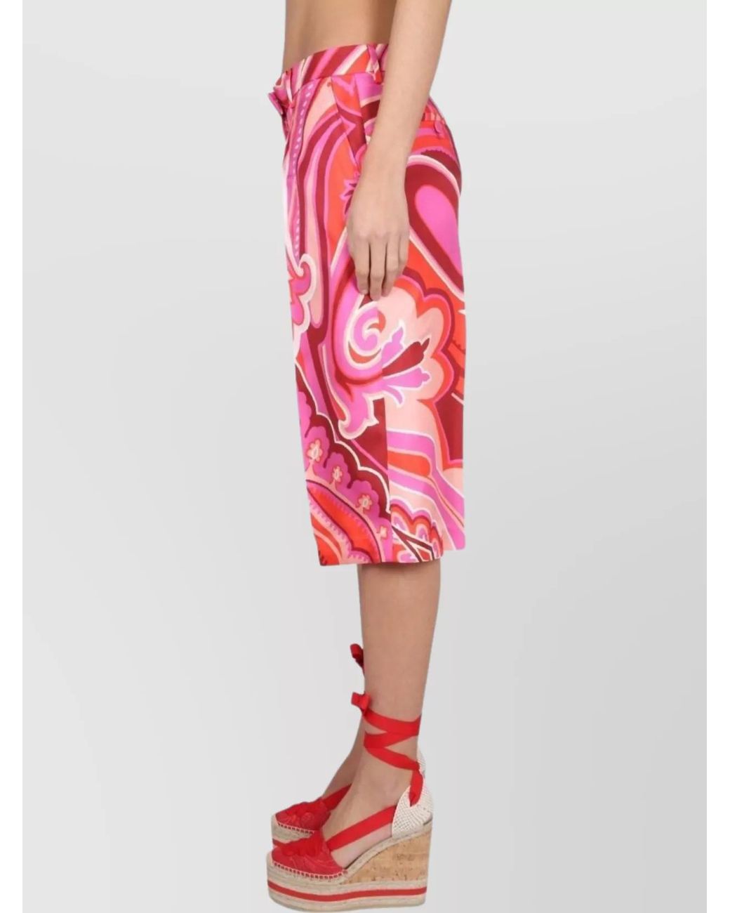 Etro Red Silk And Cotton Bermuda Shorts