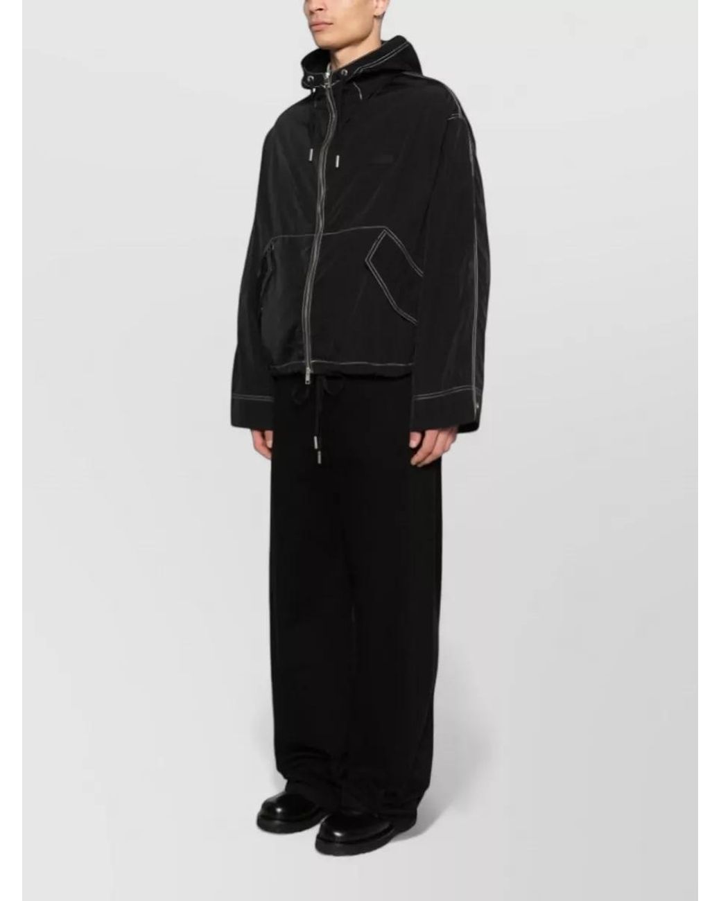 AMI Black Boxy Cropped Jacket With Zipper Closure for men