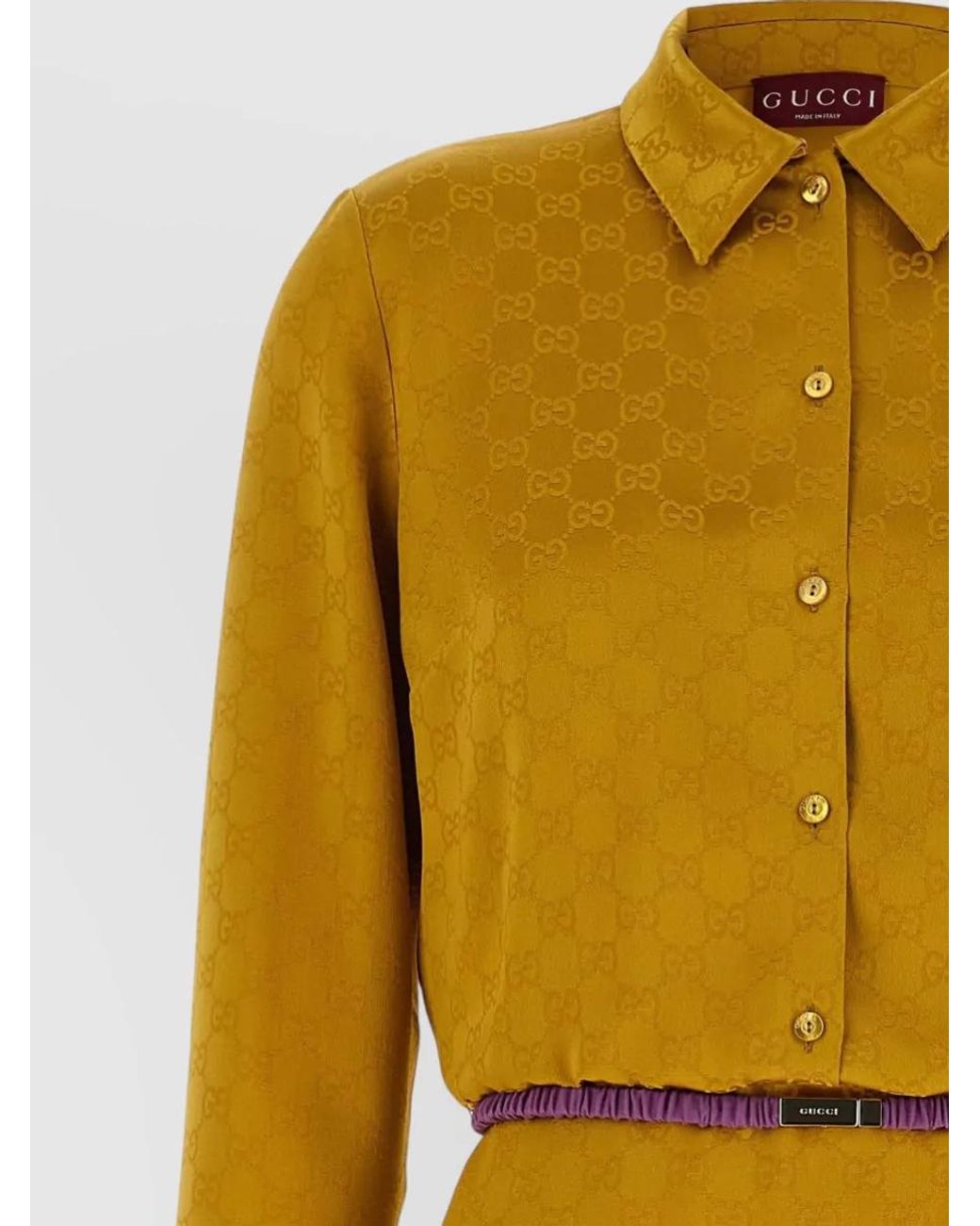 Gucci Yellow Jacquard Logo Midi Shirt Dress