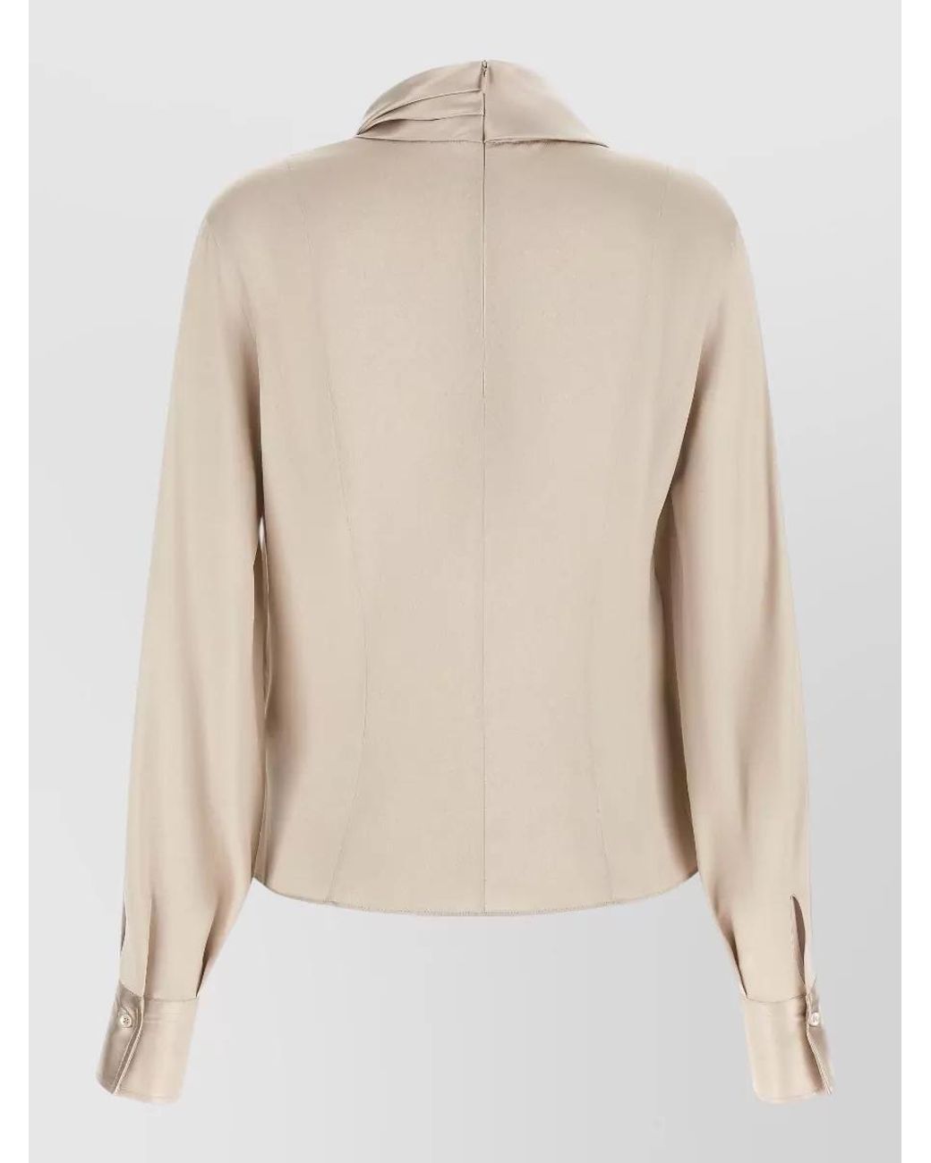 Brunello Cucinelli Natural Silk Asymmetric Draped High Neck Blouse