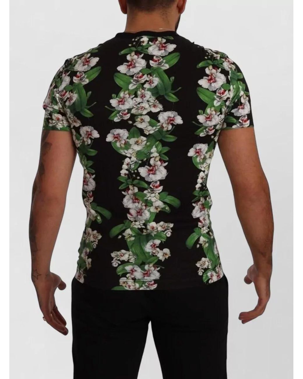 Dolce & Gabbana Green Floral Print Slim-Fit Cotton T-Shirt for men