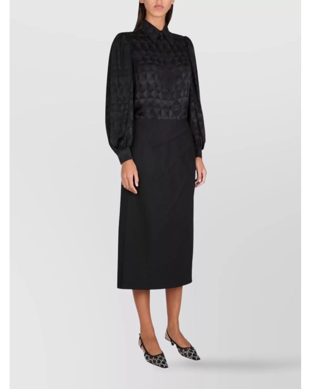 Gucci Black Wool Draped High-Rise Midi Straight Skirt