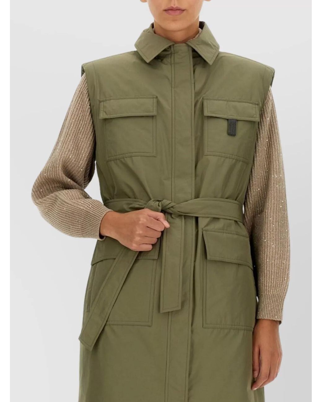 Brunello Cucinelli Green Single Breasted Trench Coat