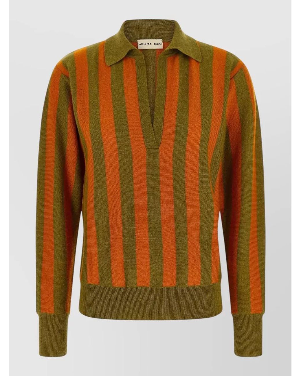 Alberto Biani Brown Cashmere Striped Long-Sleeve Polo Top