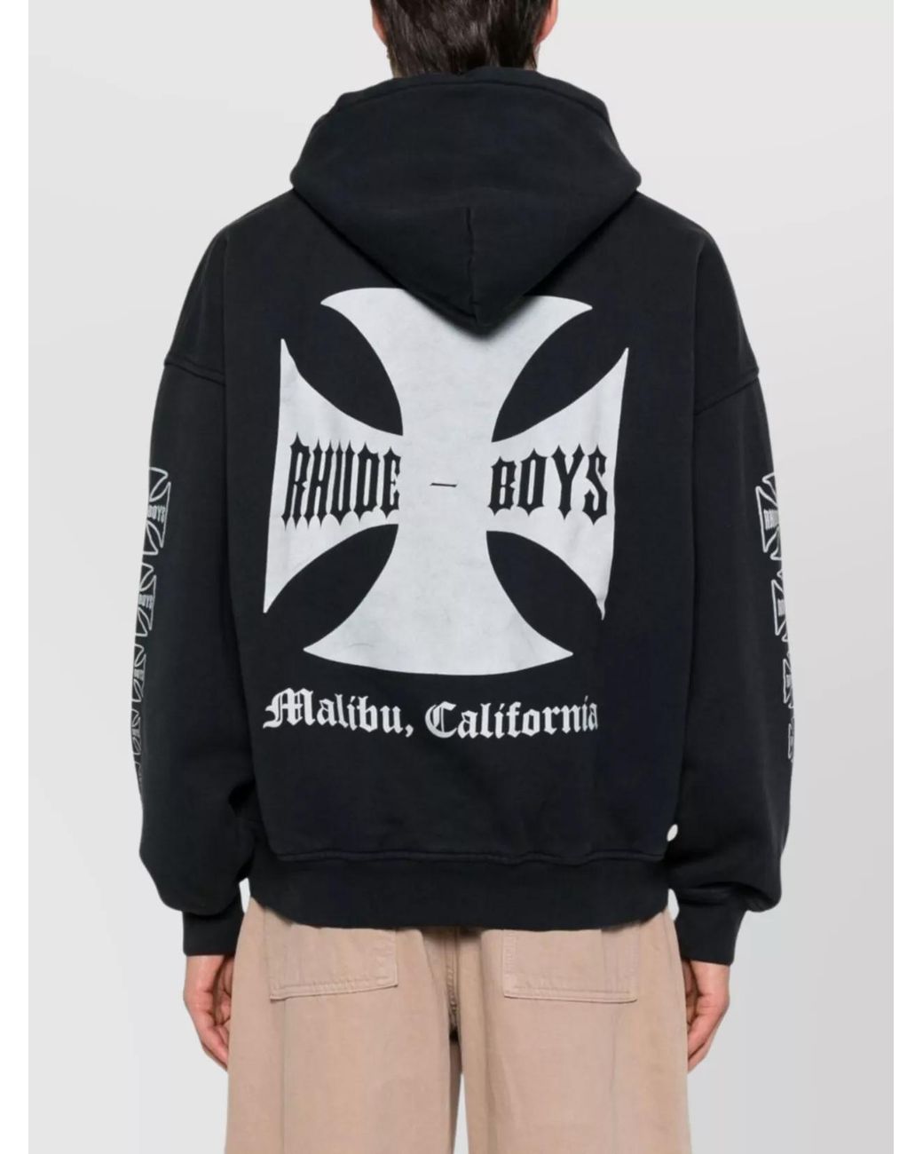 Rhude Black Cotton Printed Hoodie for men