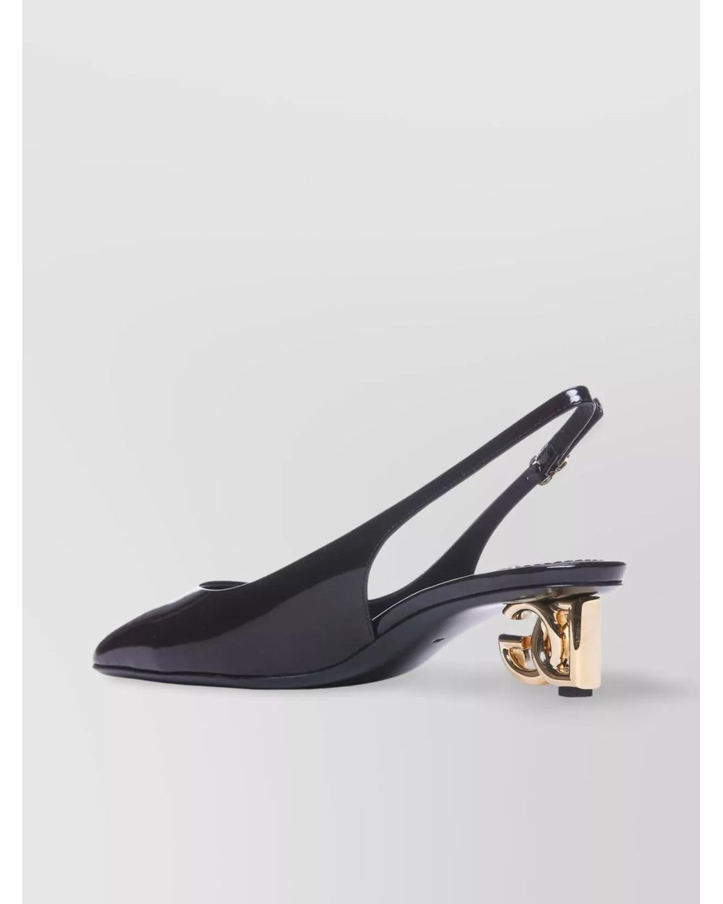 Dolce & Gabbana Black Patent Leather Logo-Heel Slingback Pumps