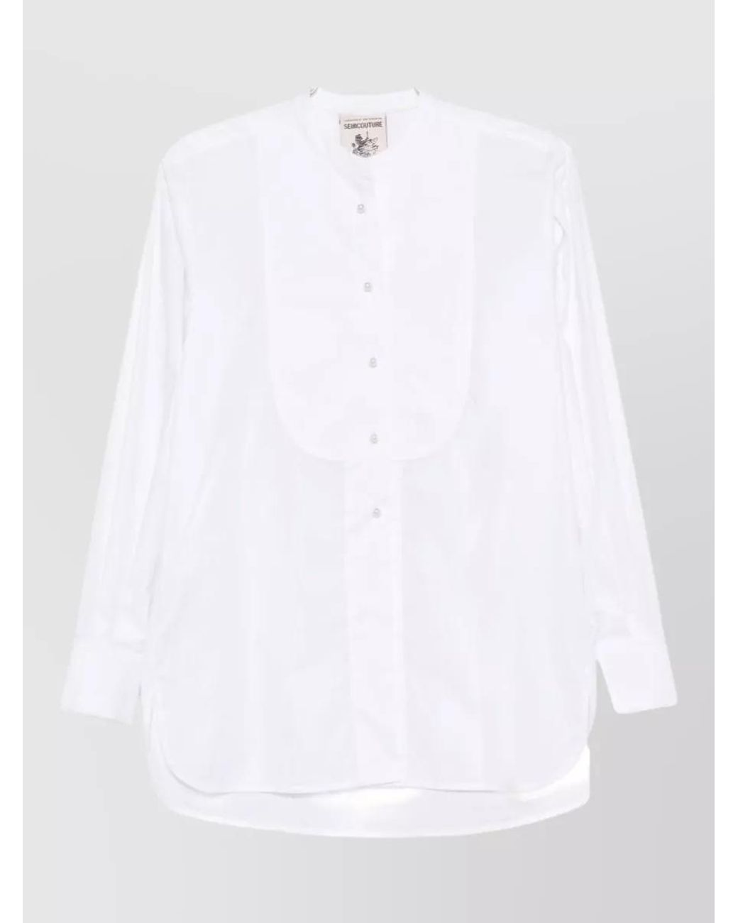 Semicouture White Cotton Band Collar Long-Sleeve Shirt