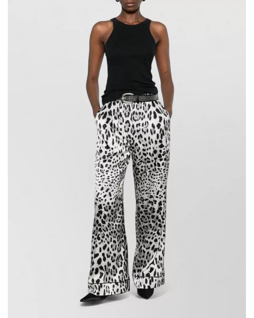 Dolce & Gabbana White Silk Leopard-Print Wide-Leg Palazzo Trousers