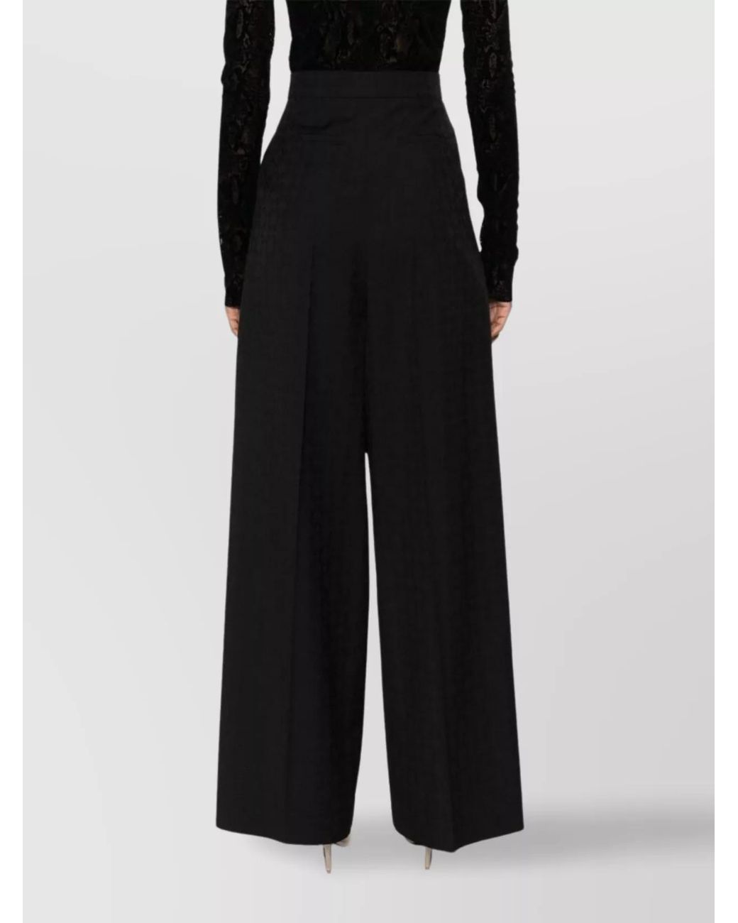 Givenchy Black Wool Pleated Wide-Leg Trousers
