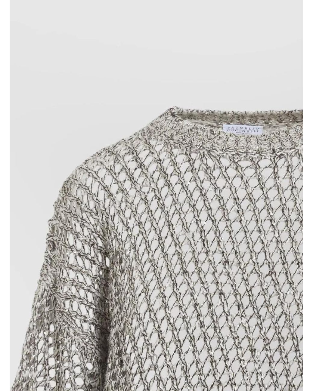 Brunello Cucinelli Gray Open-Knit Sequin Sweater
