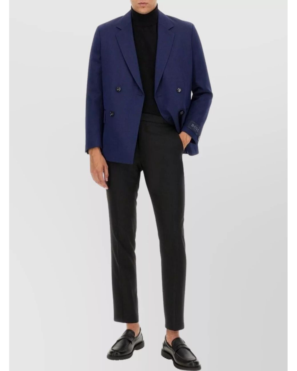 Boss Blue Virgin Wool Double-Breasted Blazer for men