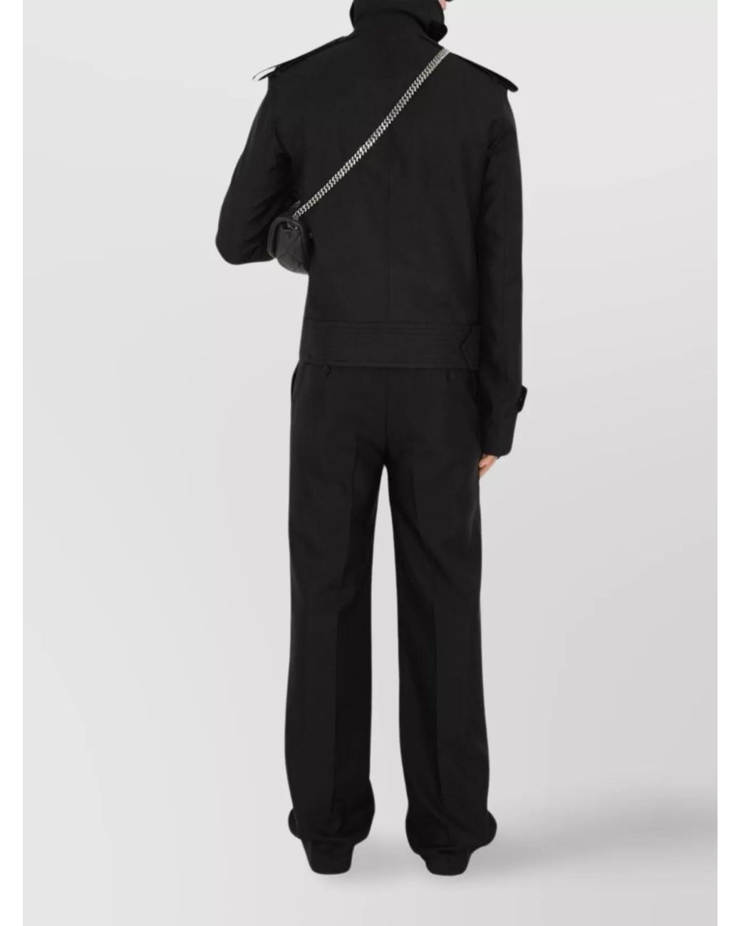 Burberry Black Wool Silk Blend Mid-Rise Wide-Leg Trousers for men