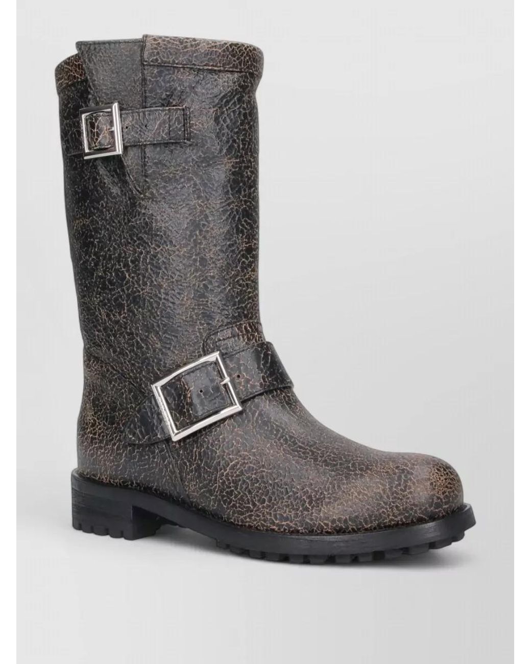 Jimmy Choo Black Leather Mid-Calf Biker Boots