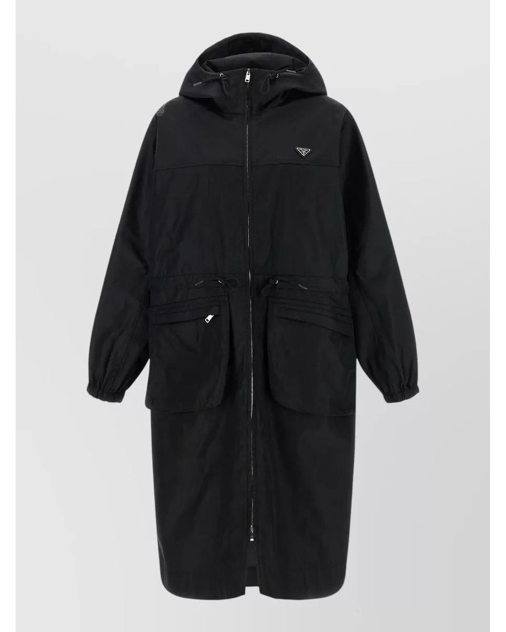 Prada Black Hooded Oversized Technical Raincoat