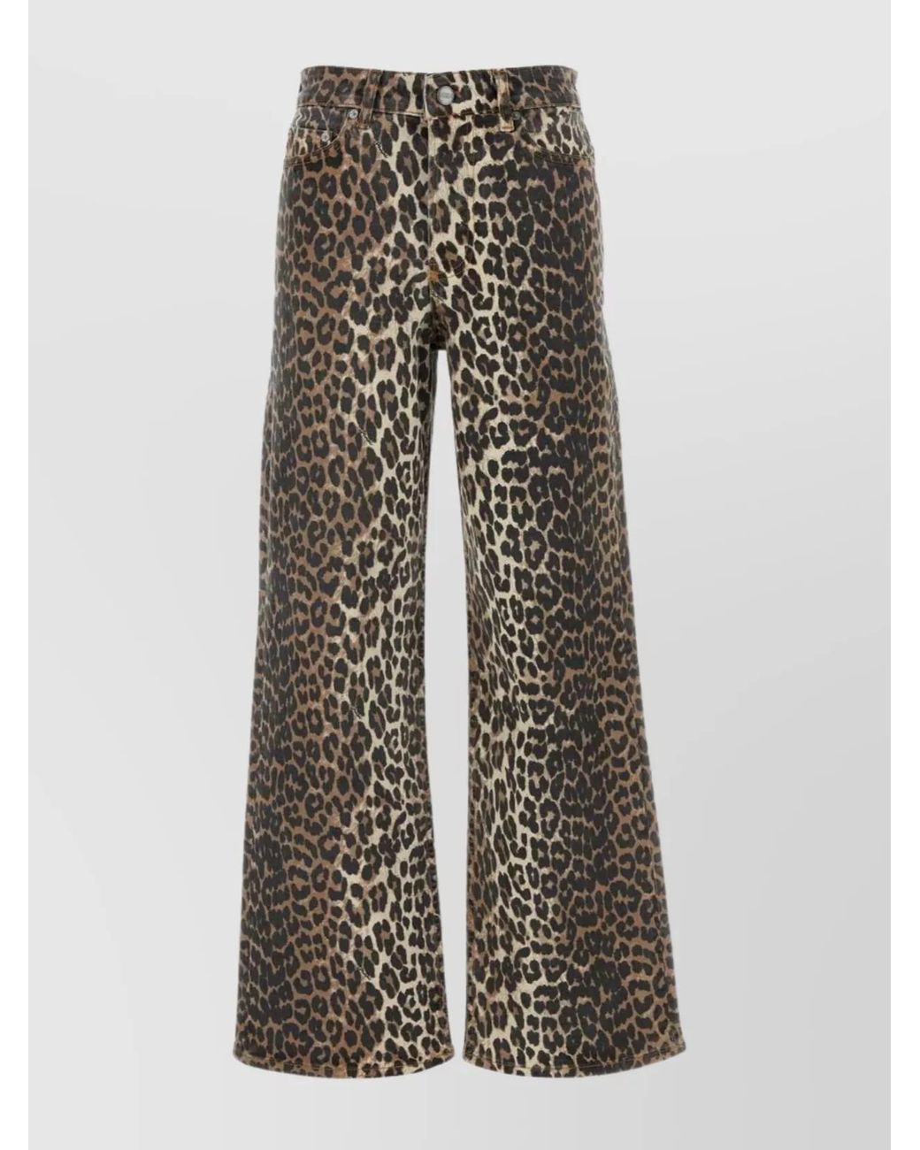 Ganni Multicolor Leopard-Print Wide-Leg Jeans