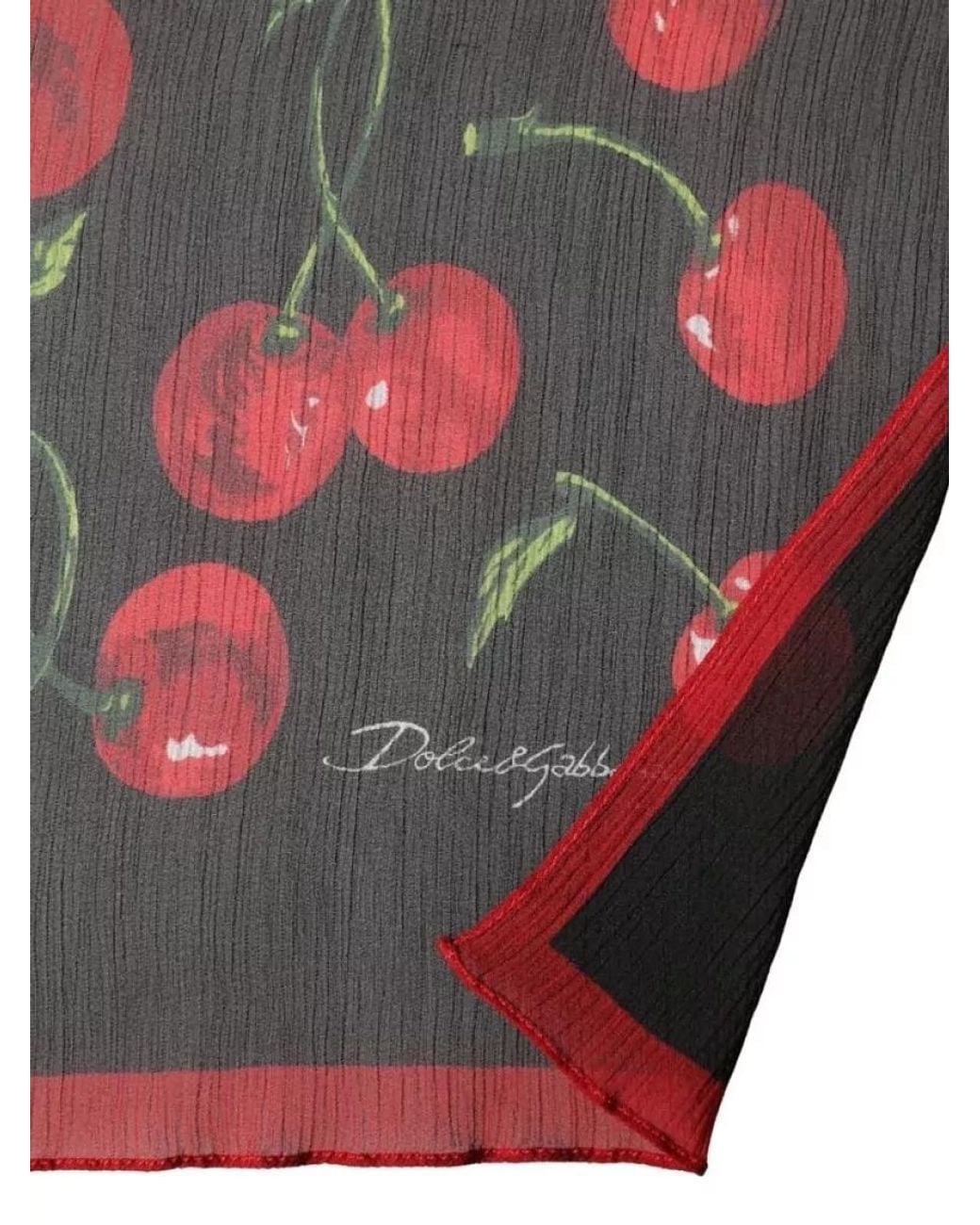 Dolce & Gabbana Red Silk Cherry Print Scarf