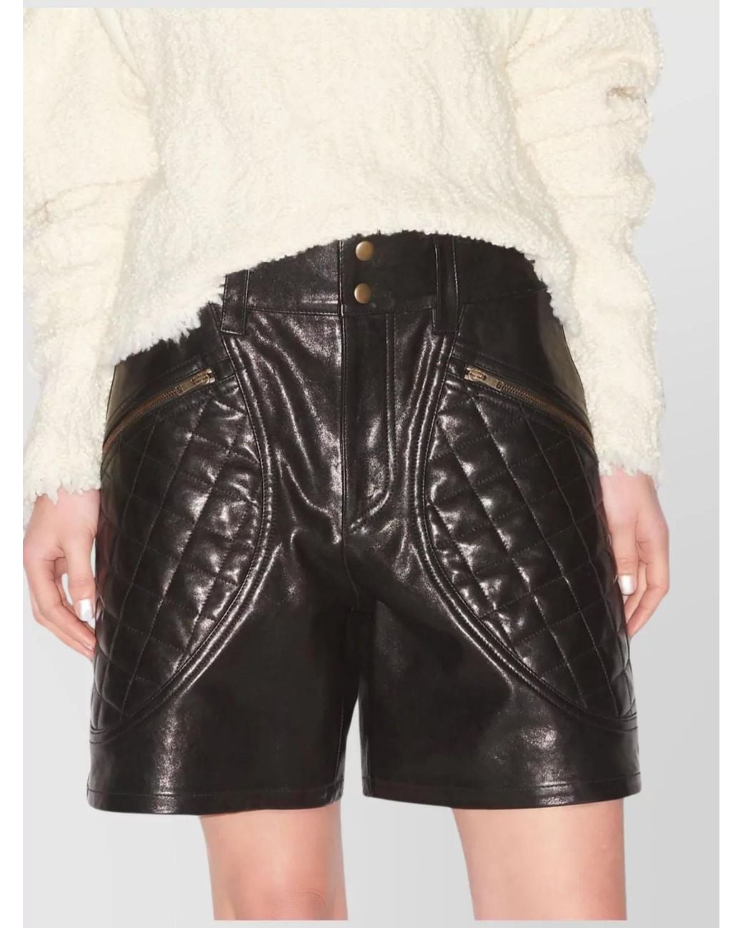 Isabel Marant Gray Leather Diamond-Quilted Thigh-Length Straight-Leg Shorts