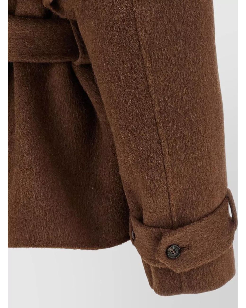 GIUSEPPE DI MORABITO Brown Shearling Collar Double-Breasted Belted Short Coat