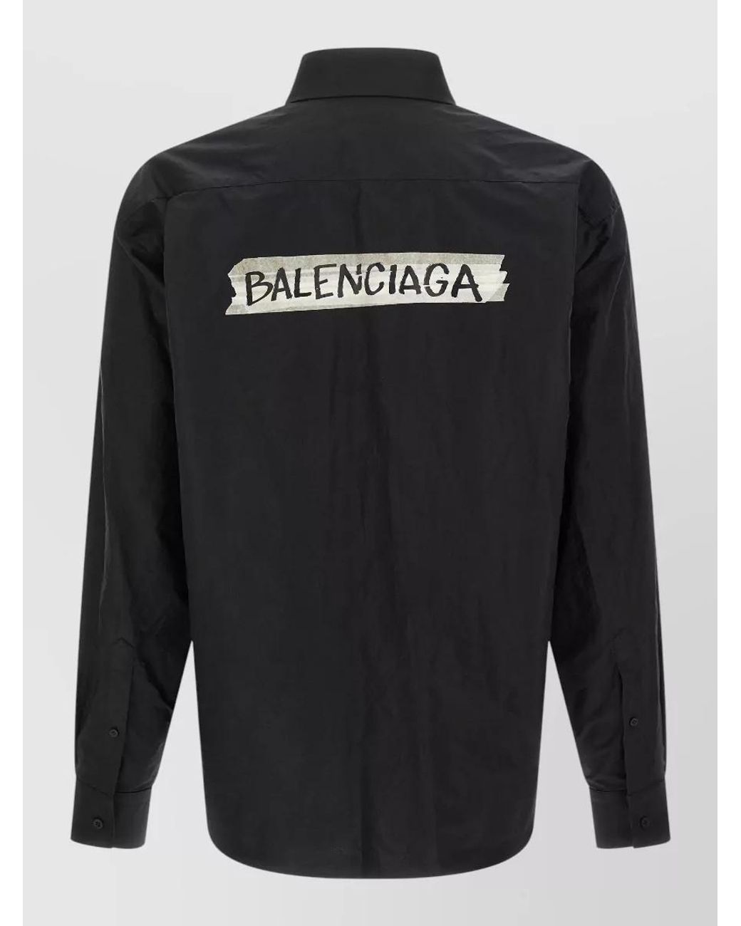 Balenciaga Black Cotton Masking Tape Printed Long Sleeve Oversized Shirt for men