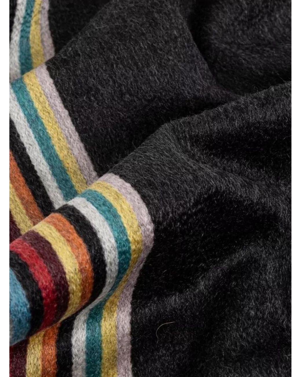 Paul Smith Black Striped Fringed Cashmere Scarf for men