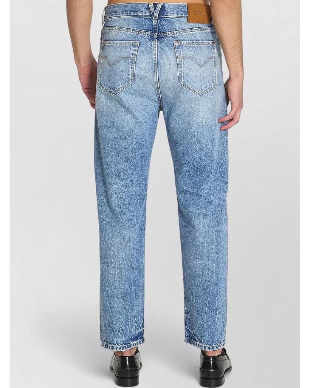 Versace Blue Studded Mid-Rise Straight-Leg Denim Jeans for men