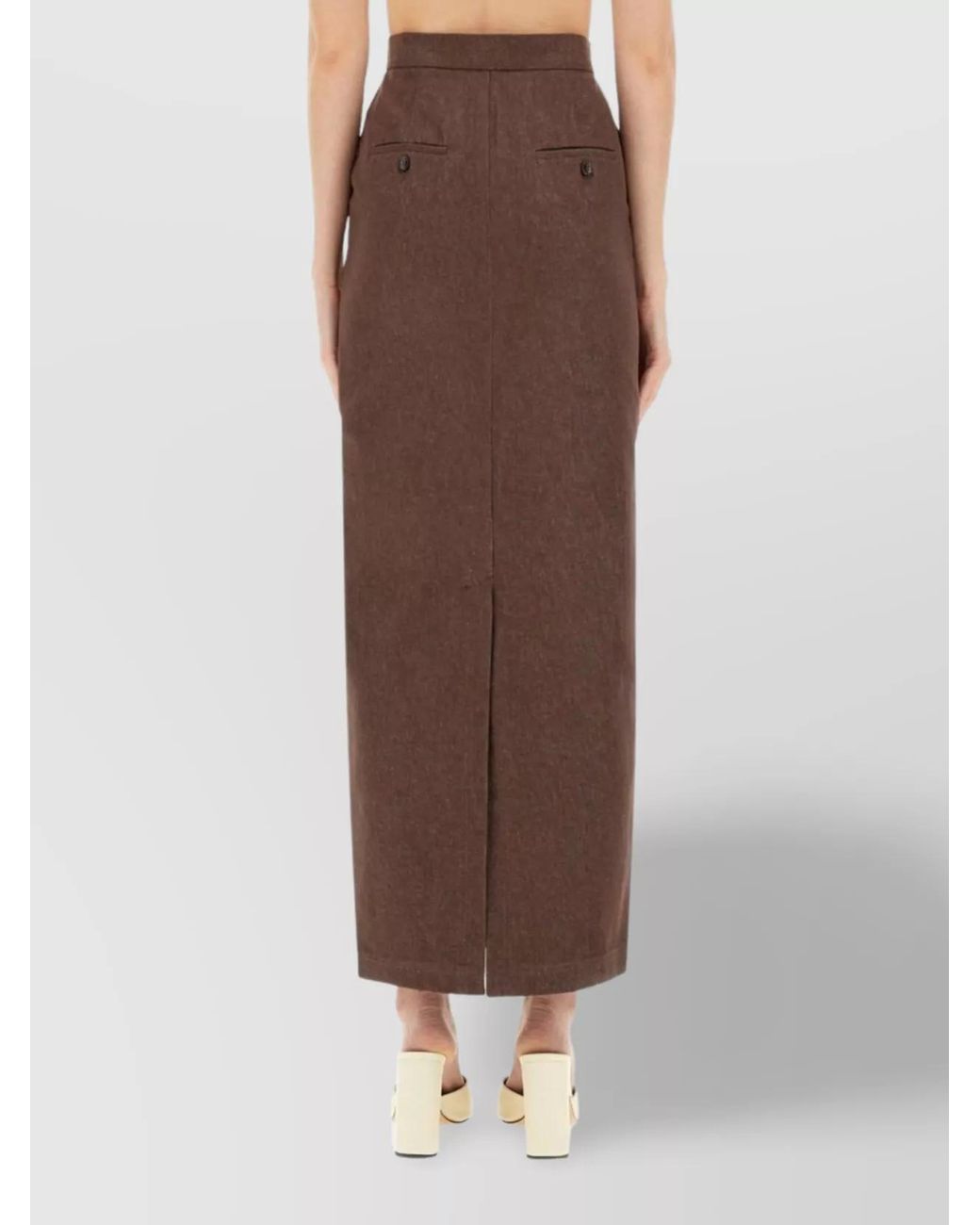 Max Mara Brown Cotton Long Pencil Skirt