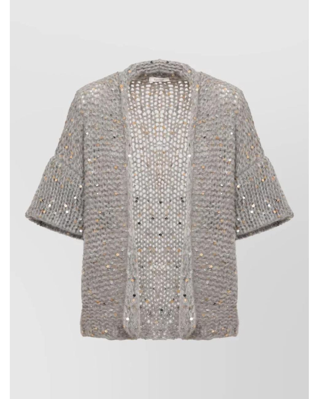 Panicale Gray Sequined Knit Short-Sleeve Cardigan
