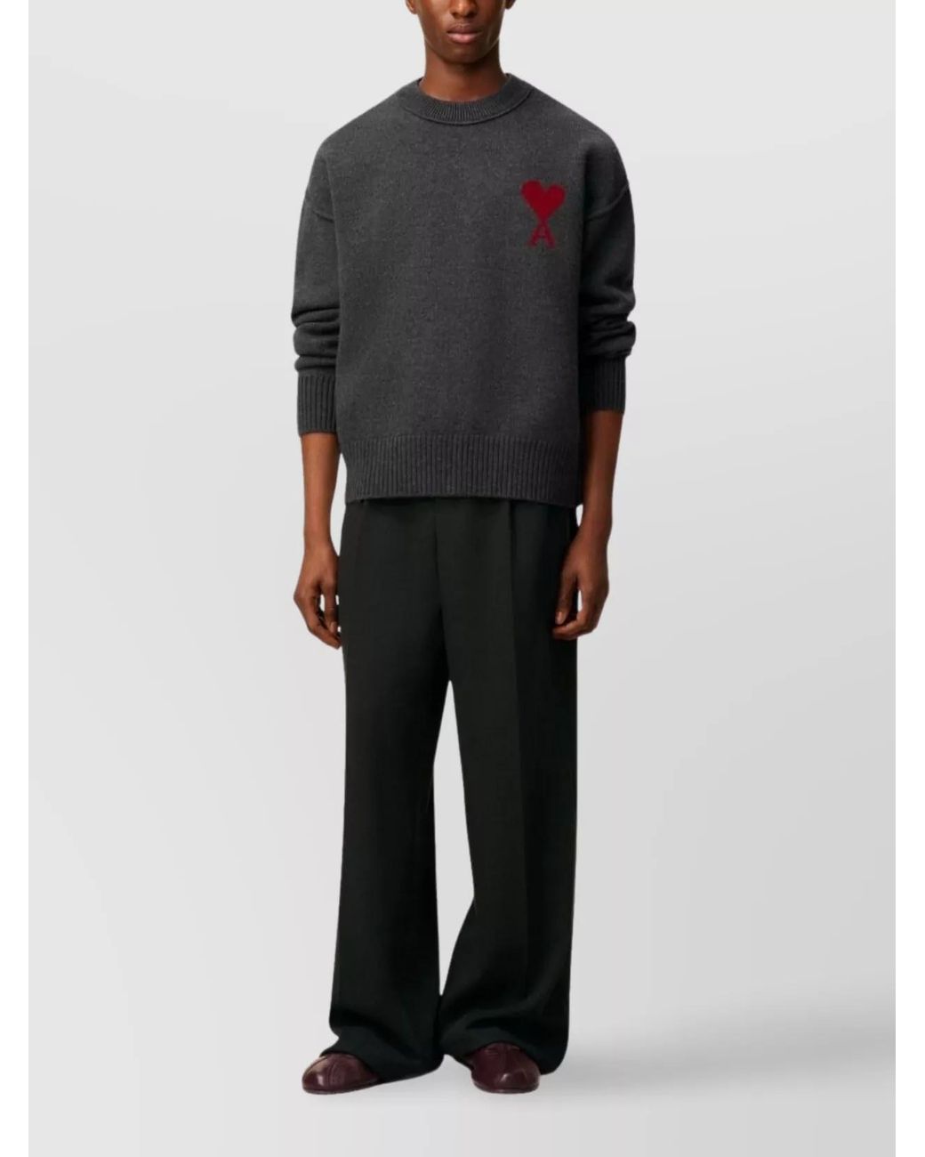 AMI Black Wool Ribbed Crewneck Sweater for men