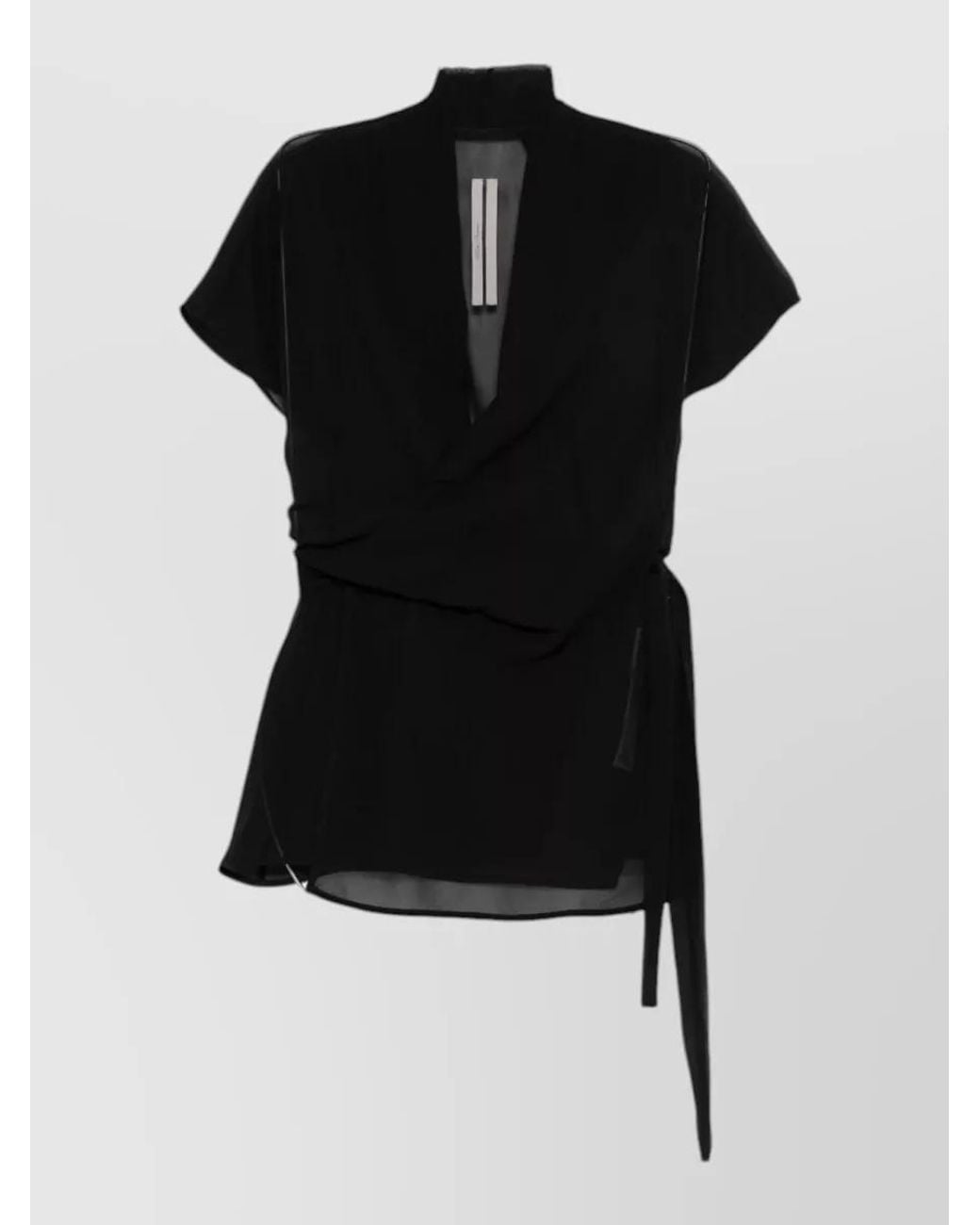 Rick Owens Black Silk Short-Sleeve Wrap Blouse