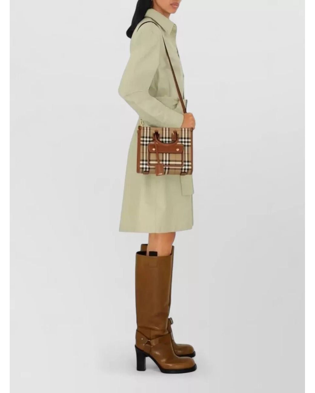 Burberry Brown Freya Mini Coated Cotton Blend Tote Bag
